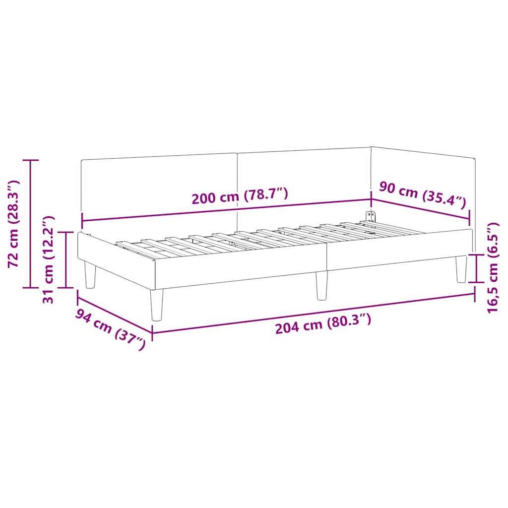 Hoekbedframe Taupe 90 cm x 200 cm Stof en multiplex