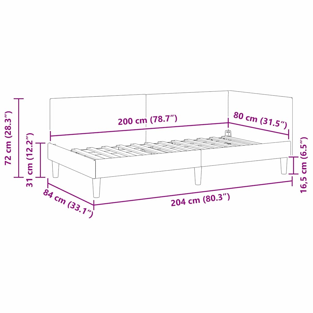 Hoekbedframe met hoofdeinde Roze 80 cm x 200 cm Fluweel