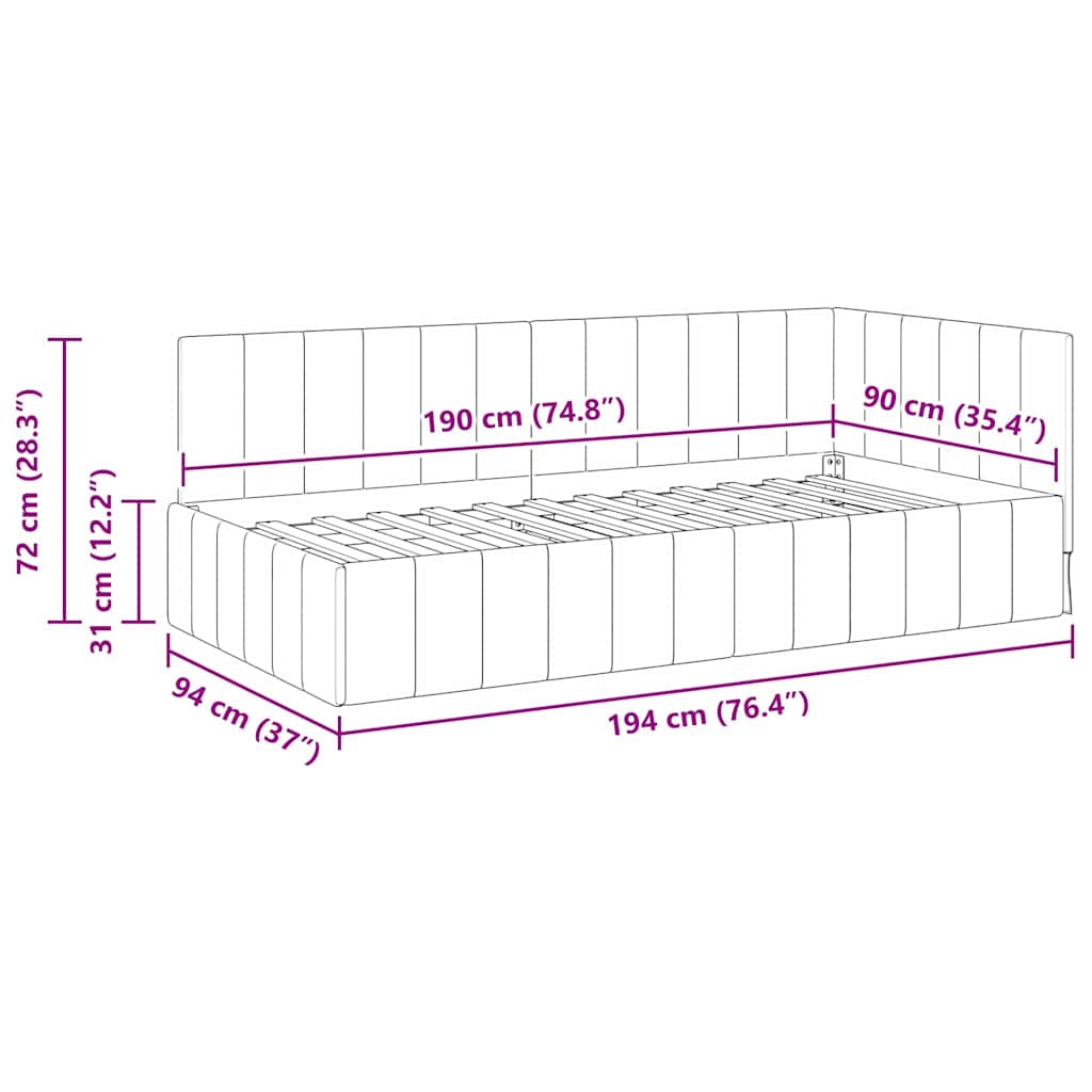 Hoekbedframe met hoofdeinde Zwart 90 cm x 190 cm Fluweel