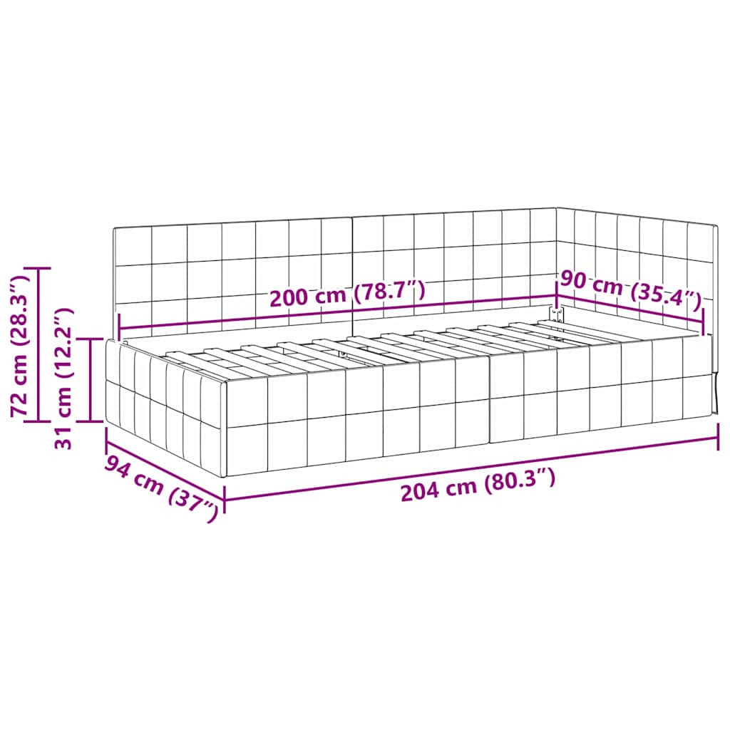 Hoekbedframe met hoofdeinde Donkergrijs 90 cm x 200 cm Fluweel