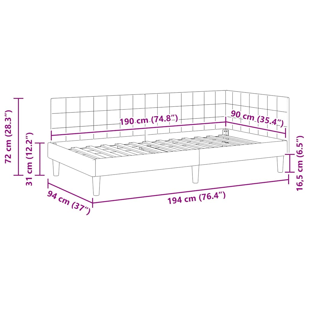 Hoekbedframe met hoofdeinde Turquoise 90 cm x 190 cm Fluweel