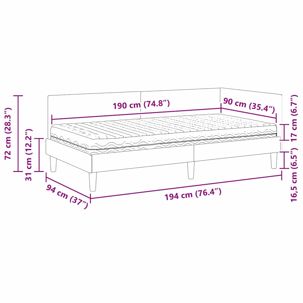 Hoekbedframe met Matras Anders met hoofdeinde 2 pcs Blauw Stof