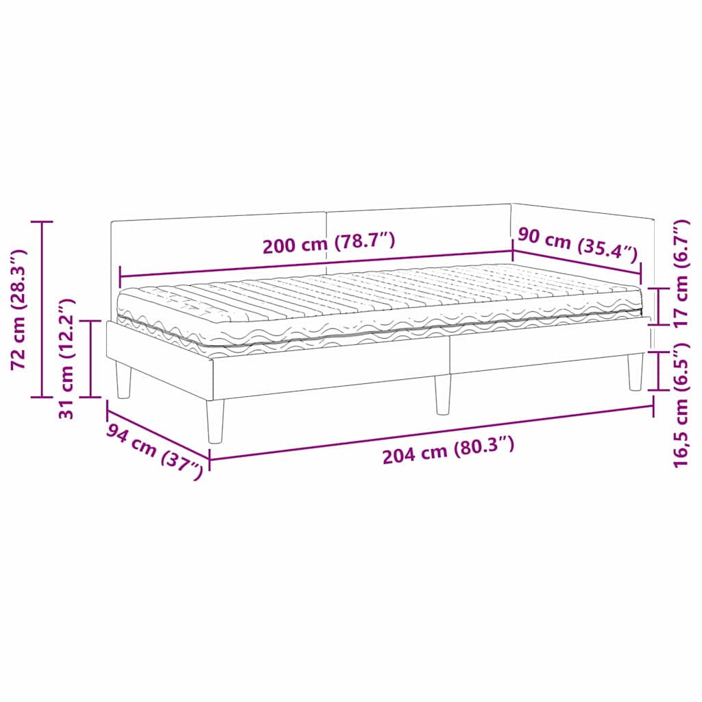 Hoekbedframe met Matras Anders met hoofdeinde 2 pcs Taupe Stof