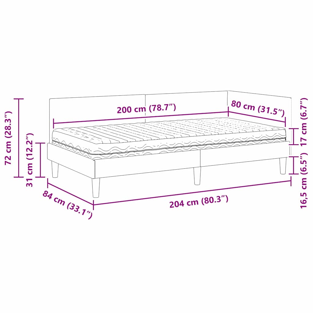 Hoekbedframe met Matras Anders 2 pcs Grijs Fluweel