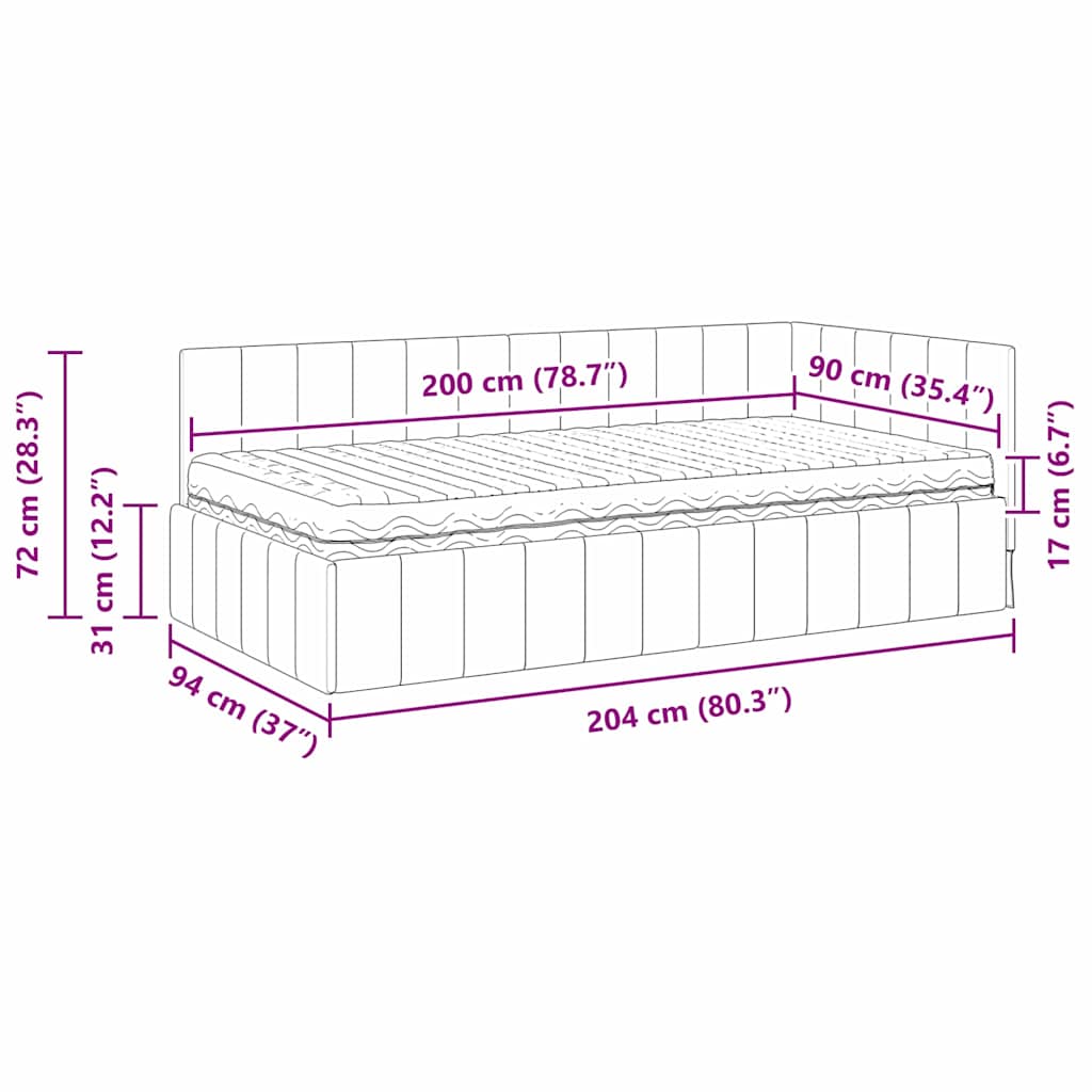 Hoekbedframe met Matras met hoofdeinde 2 pcs Zwart Fluweel