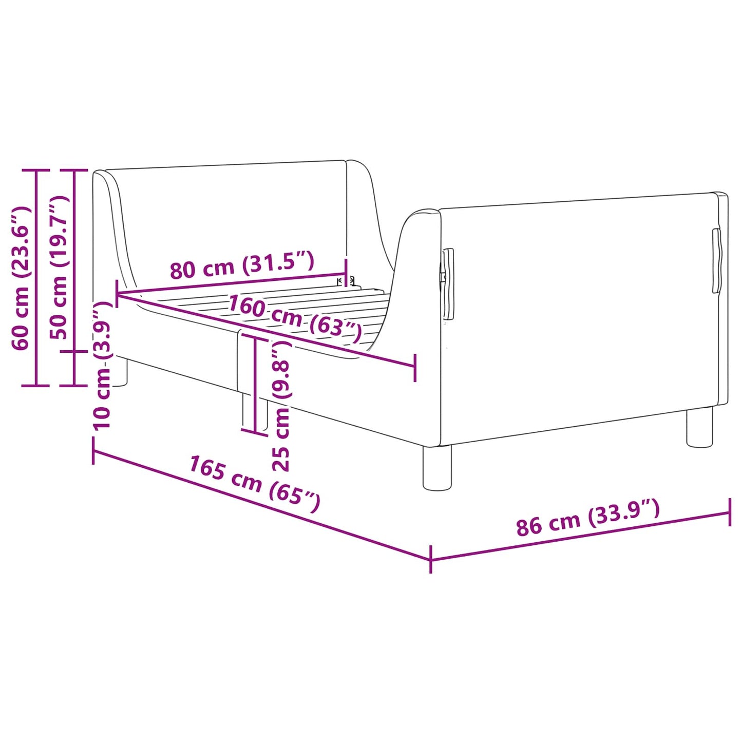 Bedframe voor kinderen met hoofdbord Roze 80 x 160 cm