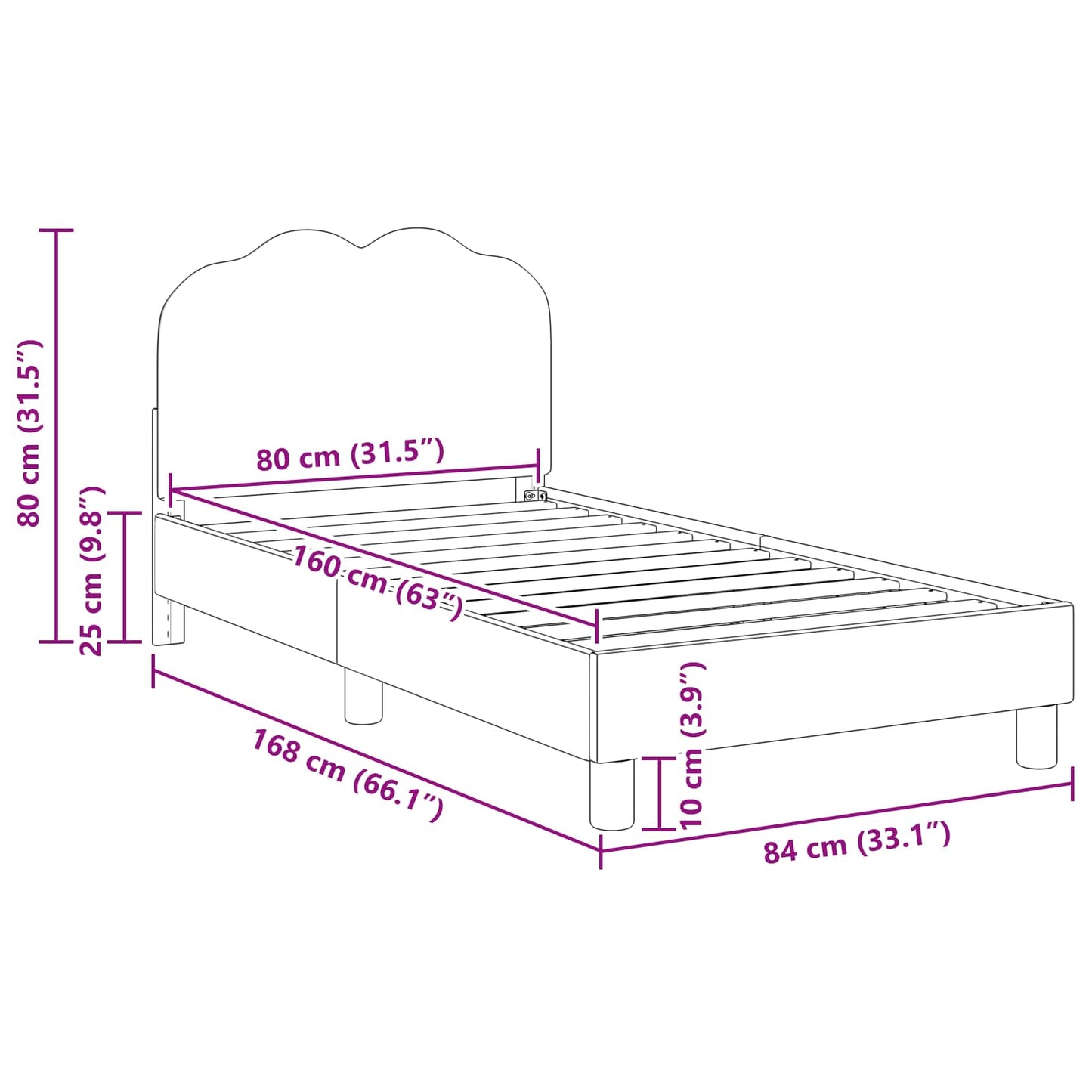 Bedframe voor kinderen met hoofdbord Crème 80 x 160 cm
