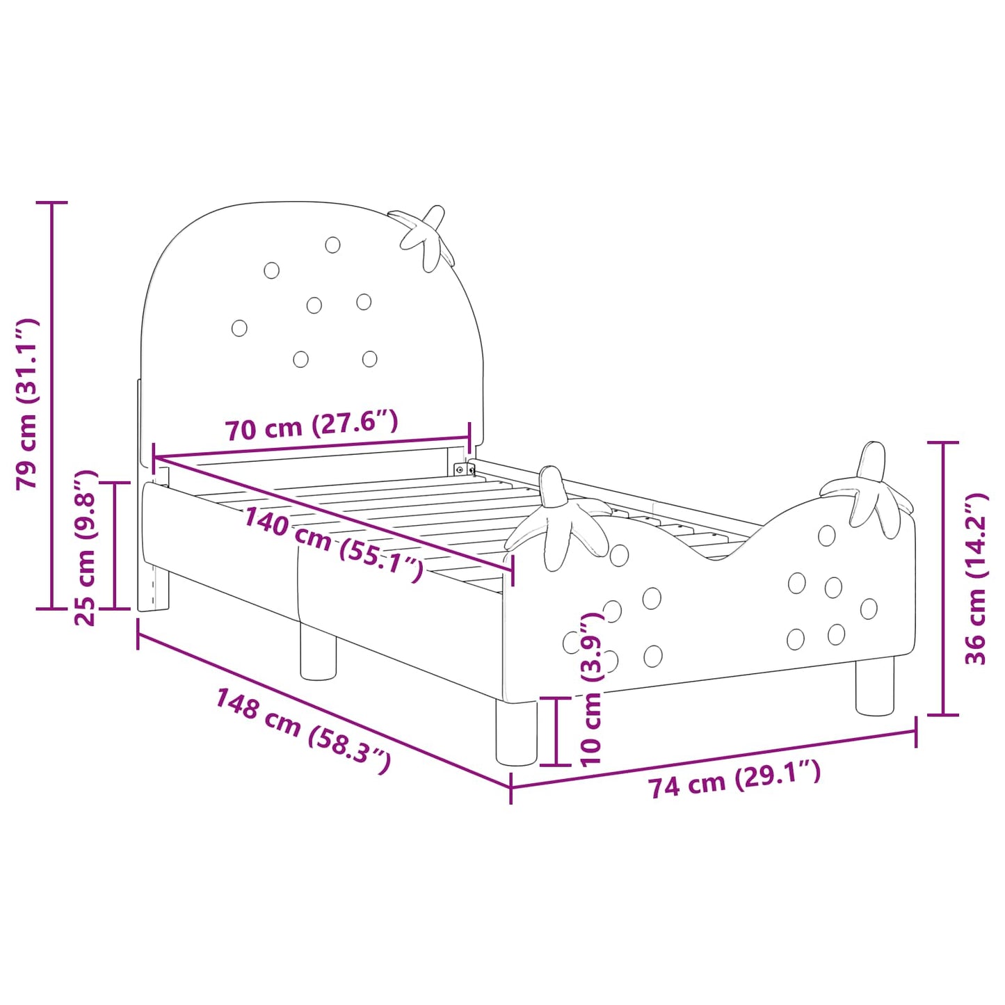 Peuterbedframe met hoofdbord Roze 70 x 140 cm Fluweel