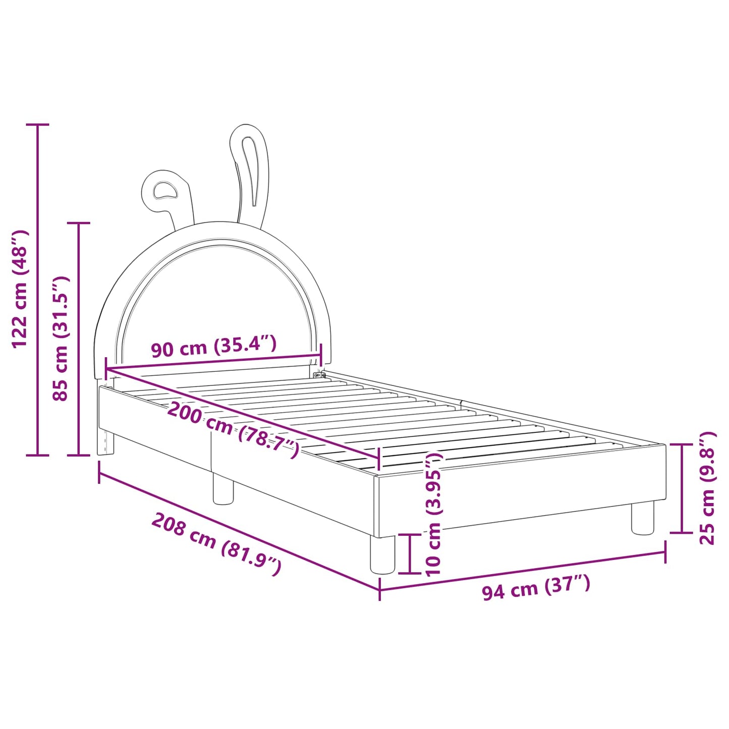 Bedframe voor kinderen met hoofdbord Roze 90 x 200 cm PU