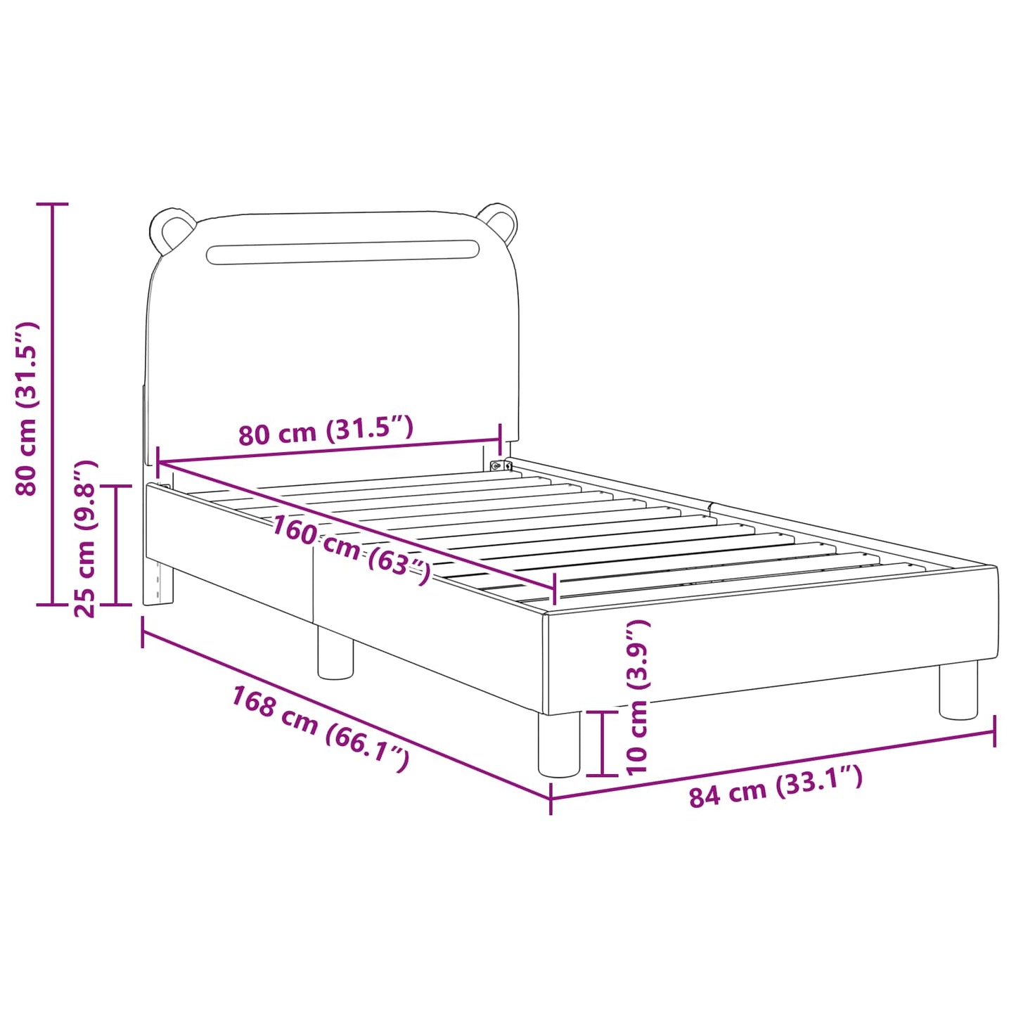 Bedframe voor kinderen met hoofdbord Lichtgrijs 80 x 160 cm