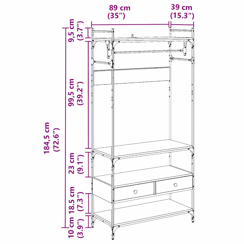 Kledingkast Zwart eiken 89 x 39 x 184.5 cm Bewerkt hout