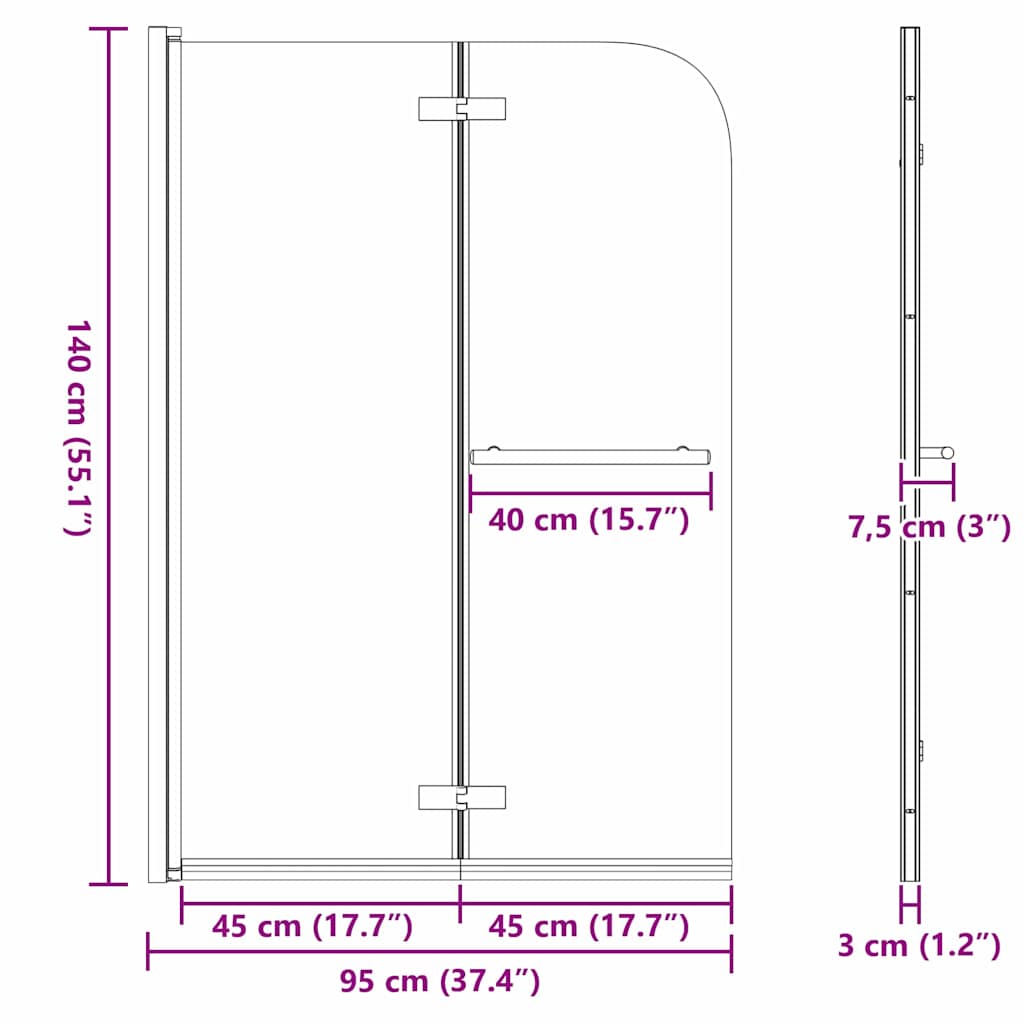 Douche Omhulsel Goud 95 x 140 cm ESG-glas en aluminium
