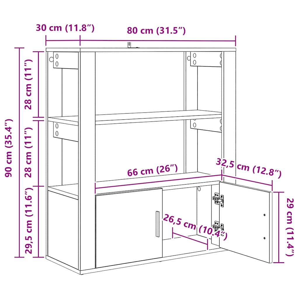Dressoir Oud hout 30 x 80 x 90 cm Bewerkt hout