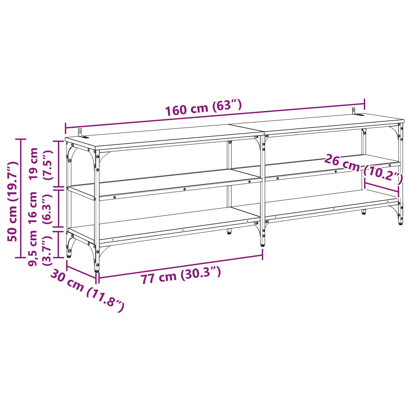 TV-kast Oud Hout 160 x 30 x 50 cm Gemonteerd hout en ijzer