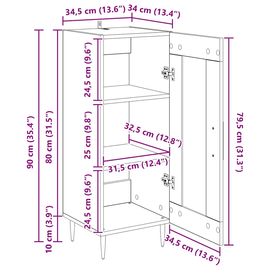 Dressoir Zwart eiken 34 x 34.5 x 90 cm Bewerkt hout