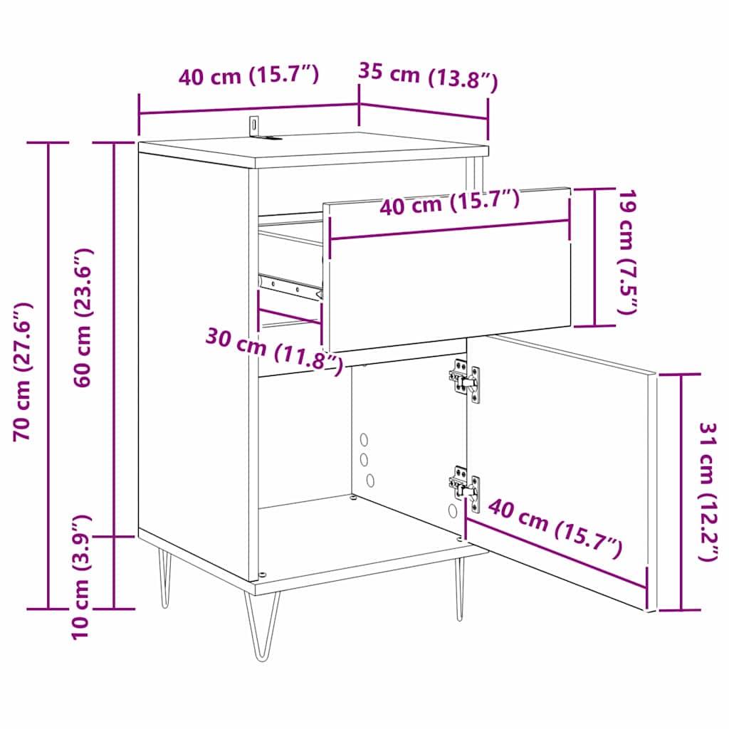 Dressoir met lade Oud hout 35 x 40 x 70 cm Bewerkt hout