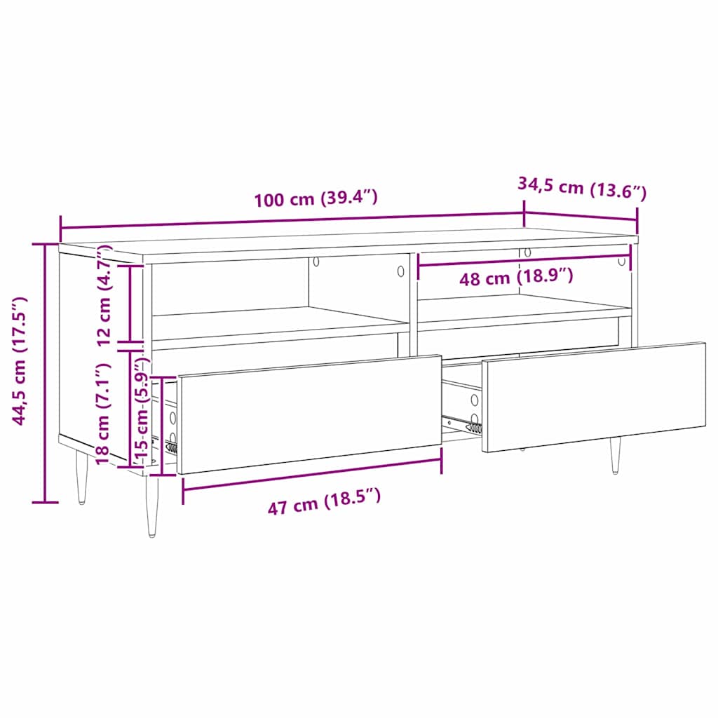 TV-kast met lade Zwart Eiken 100 x 34,5 x 44,5 cm