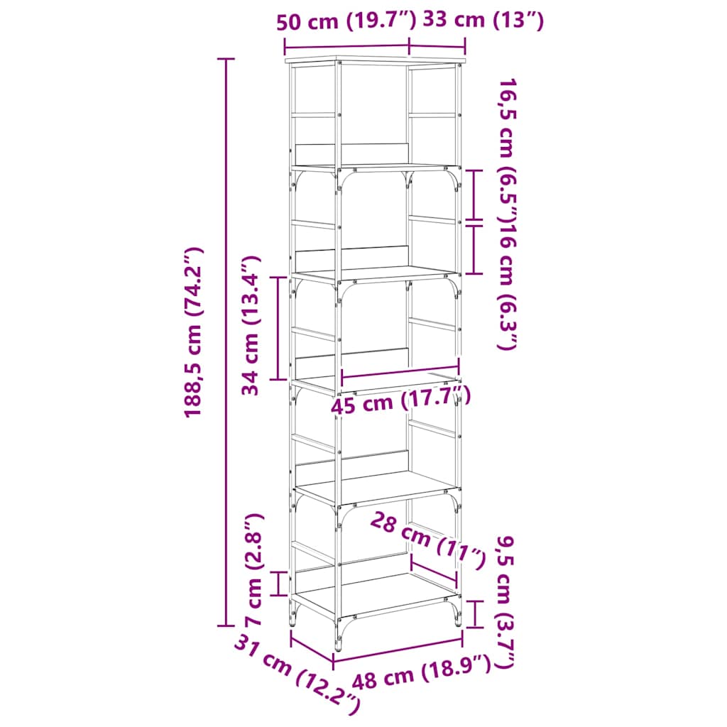 Boekenkast Zwart Eiken 50 x 33 x 188,5 cm Bewerkt hout