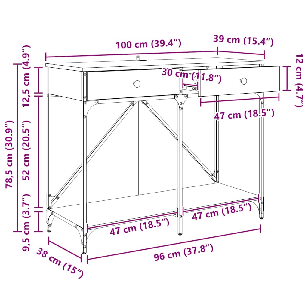 Wandtafel met lade Oud Hout 100 x 39 x 78,5 cm Bewerkt hout