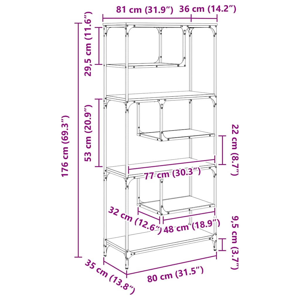 Boekenkast Zwart eiken 81 x 36 x 176 cm Bewerkt hout