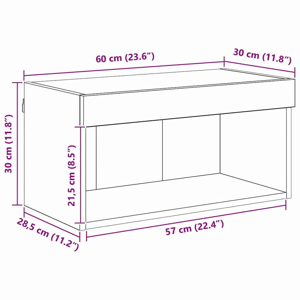 TV-kast Wandgemonteerd Zwart Eiken 60 x 30 x 30 cm Bewerkt hout