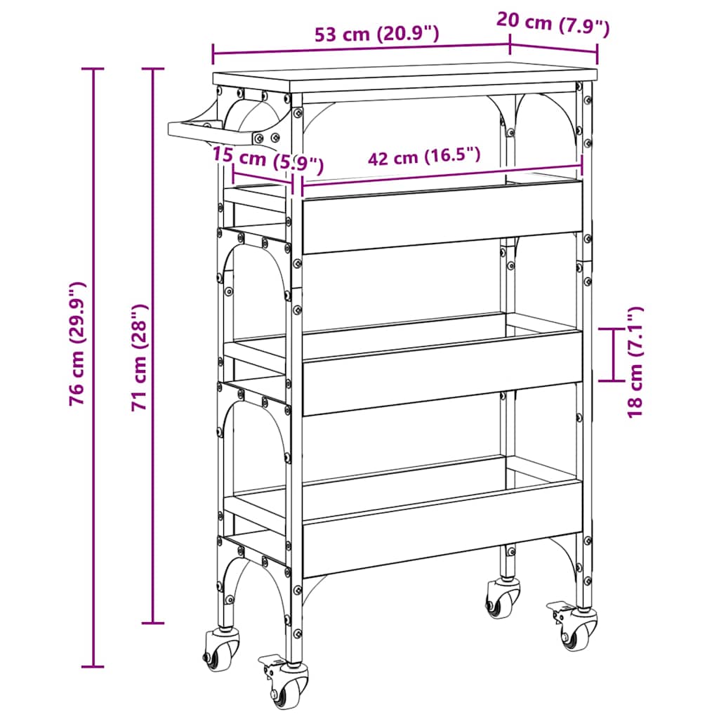 Keuken Trolley Oud Hout 53 x 20 x 76 cm Bewerkt hout