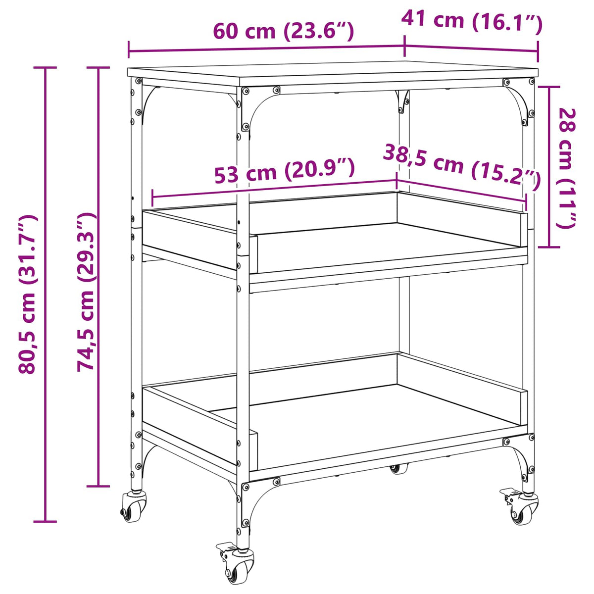 Keuken Trolley Artisan Eiken 60 x 41 x 80.5 cm Bewerkt hout