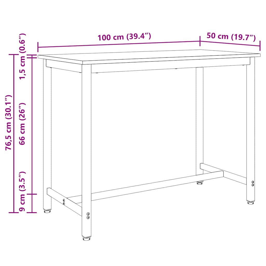 Tafel Sonoma Eiken 100 x 50 x 76,5 cm Engineered hout en staal