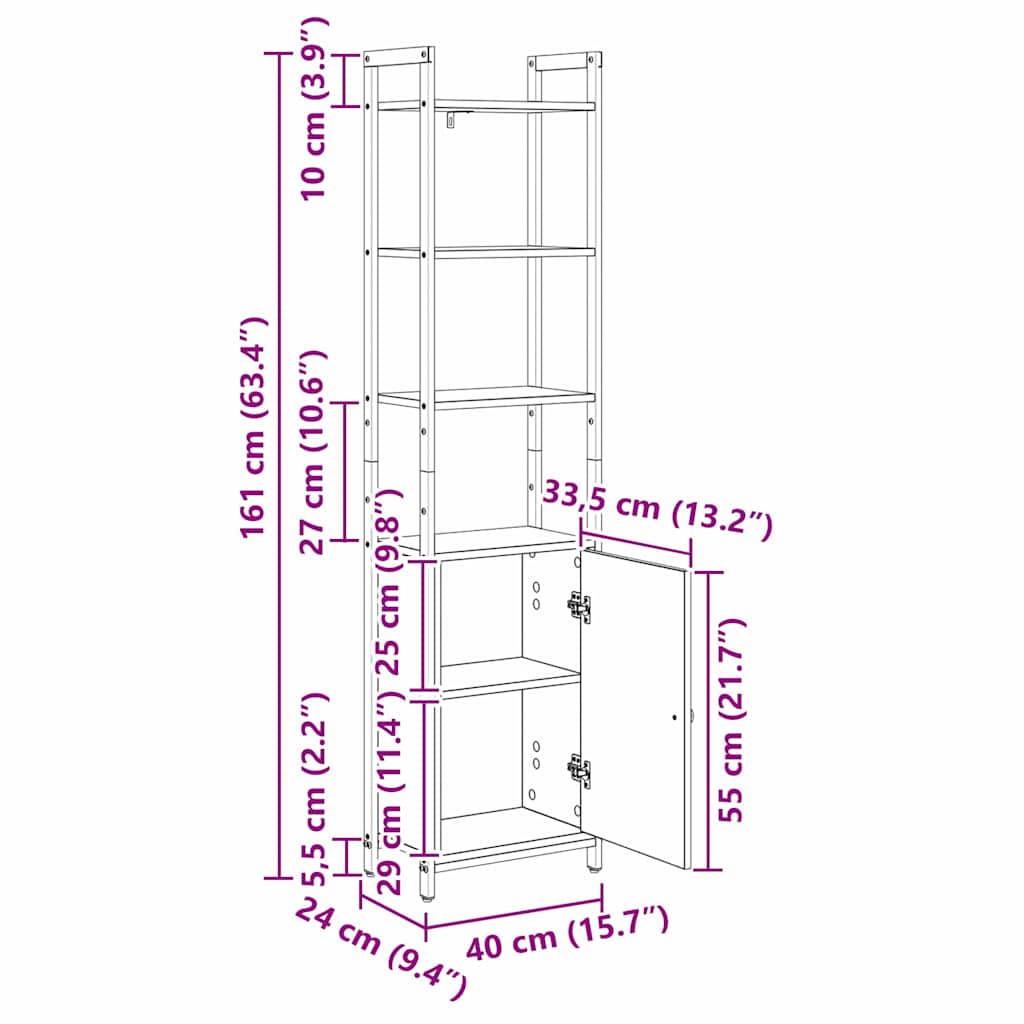 Boekenkast Artisan Eiken 40 x 24 x 161 cm Bewerkt hout