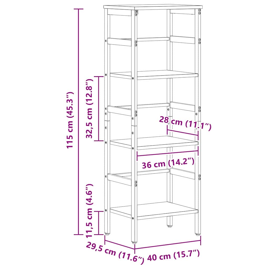 Boekenkast Zwart Eiken 40 x 29,5 x 115 cm Bewerkt hout