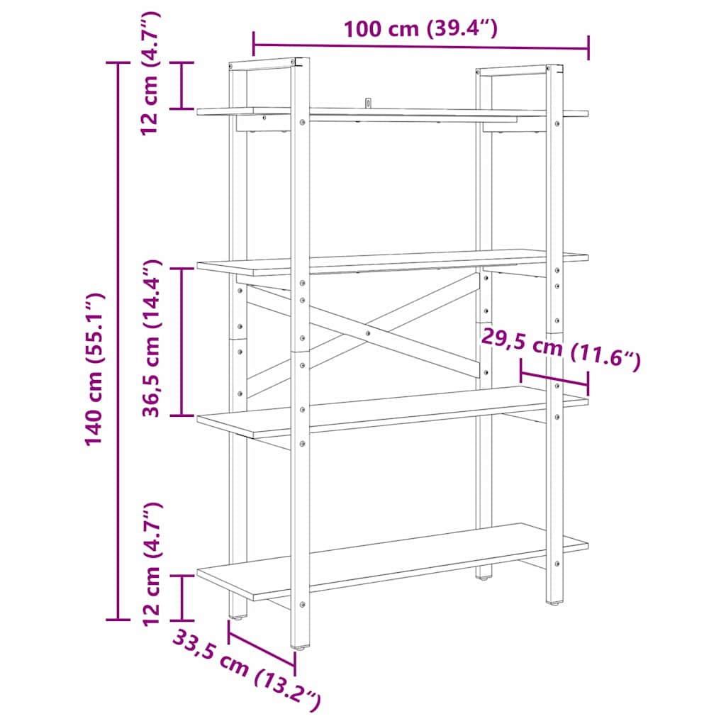 Boekenkast Grijs Sonoma 100 x 33,5 x 140 cm Bewerkt hout