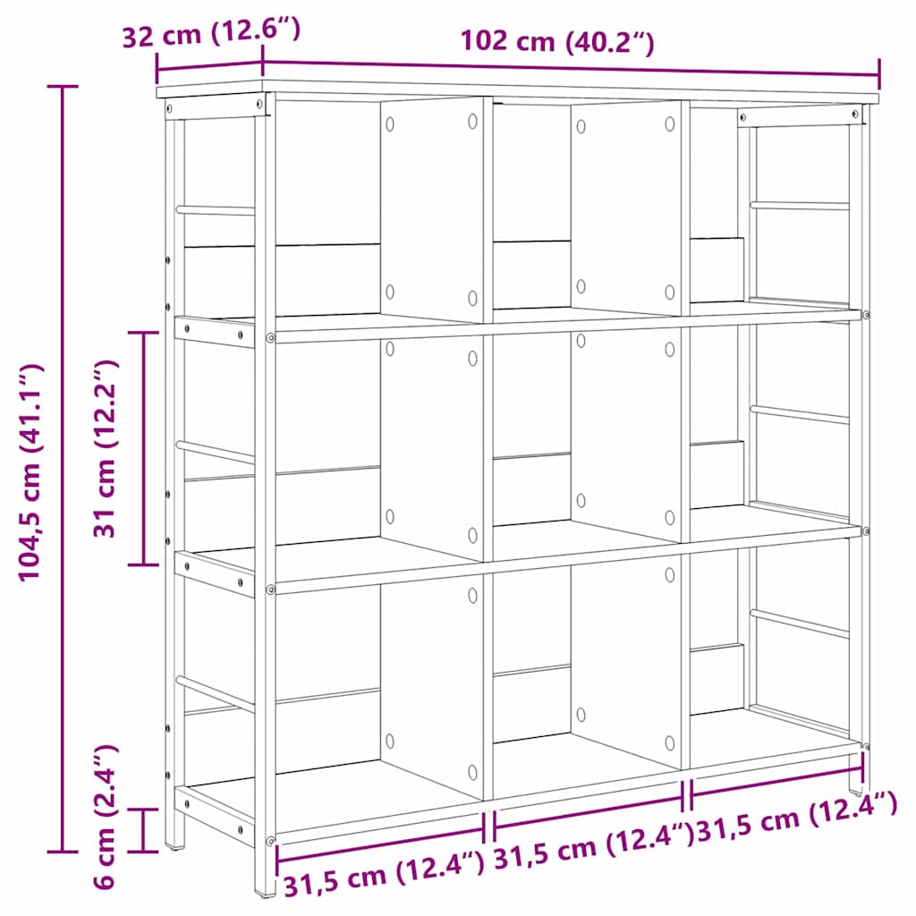 Boekenkast Grijs Sonoma 102 x 32 x 104,5 cm Bewerkt hout