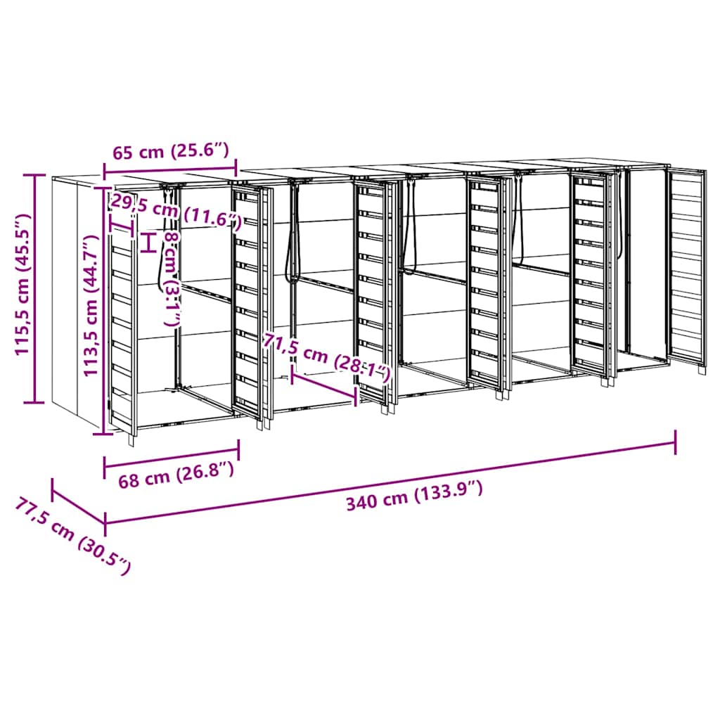 Wieltjesbakopslag voor 3 bakken Antraciet 340 x 77.5 x 115.5 cm