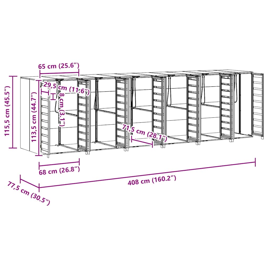 Wieltjesbakopslag voor 3 bakken Antraciet 340 x 77.5 x 115.5 cm