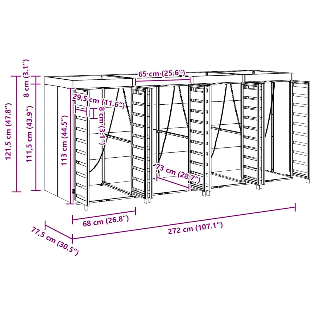 Wieltjesbakopslag voor 3 bakken Antraciet 340 x 77.5 x 115.5 cm