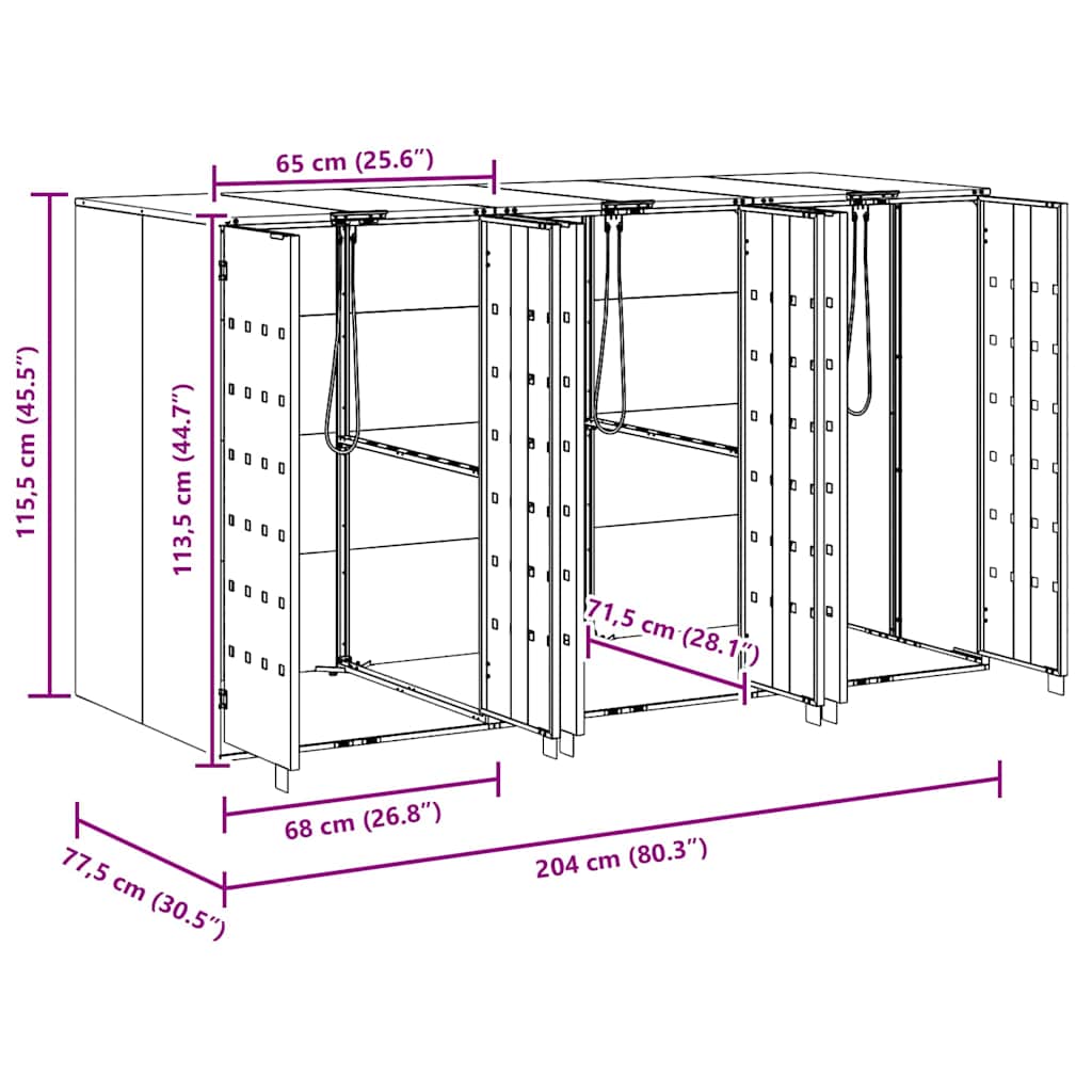Wieltjesbakopslag voor 3 bakken Antraciet 340 x 77.5 x 115.5 cm