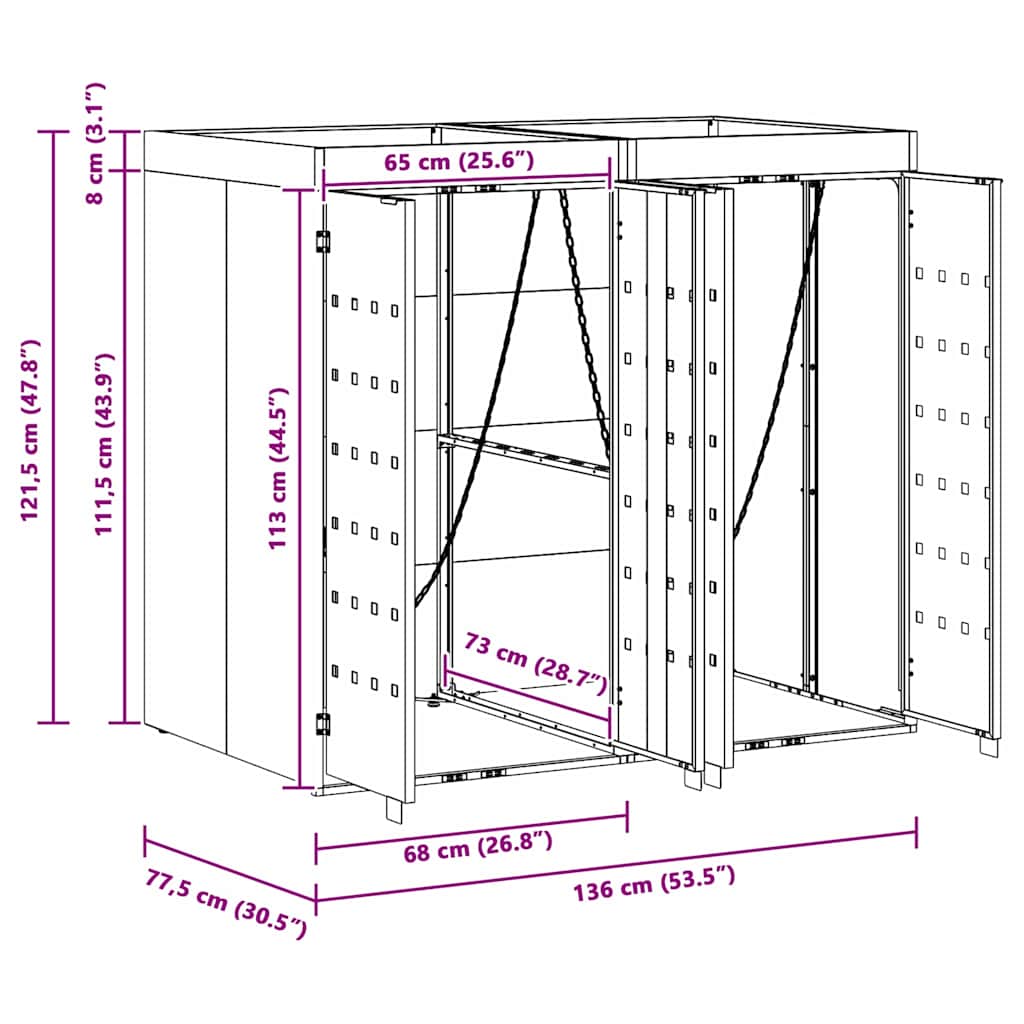 Wieltjesbakopslag voor 3 bakken Antraciet 340 x 77.5 x 115.5 cm