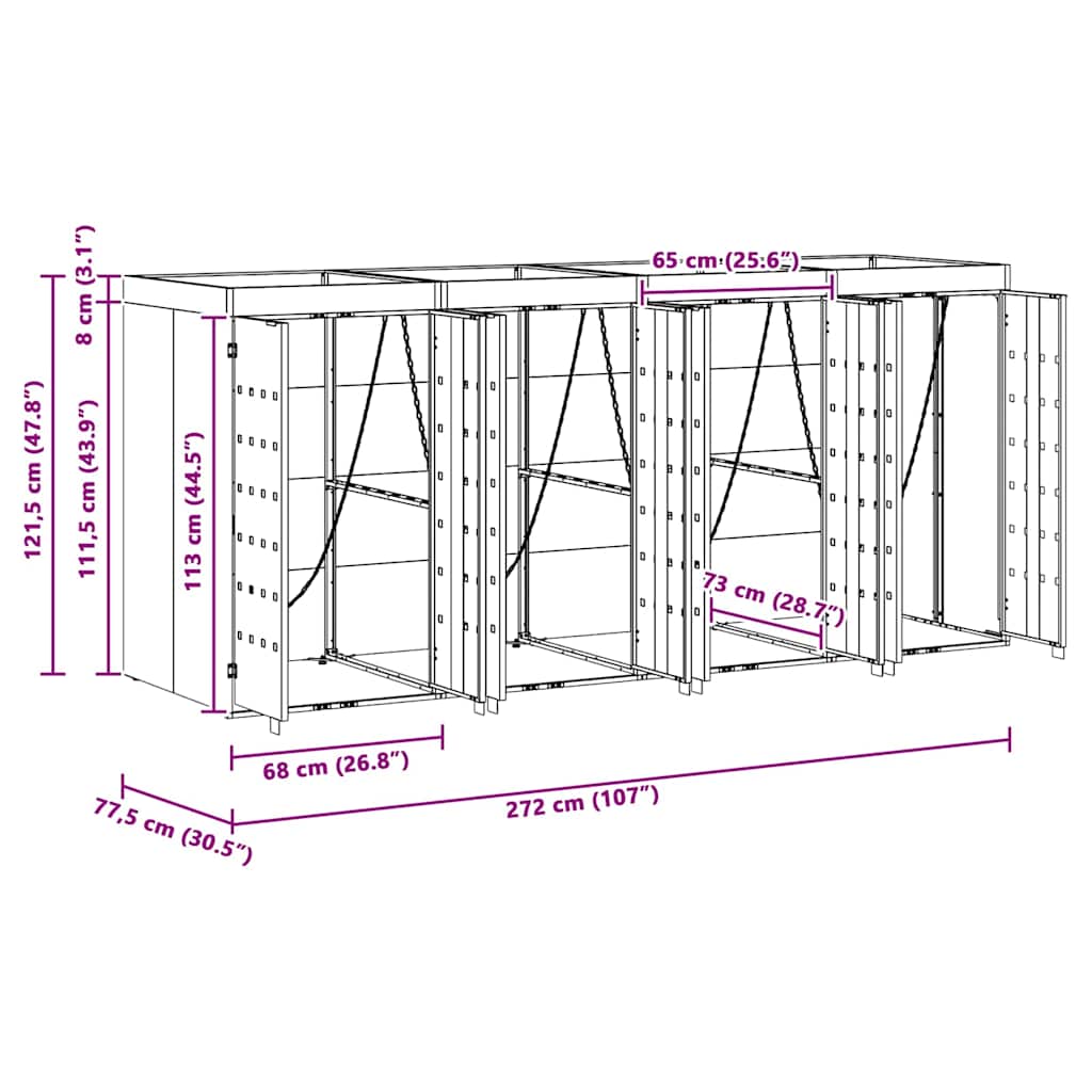 Wieltjesbakopslag voor 3 bakken Antraciet 340 x 77.5 x 115.5 cm