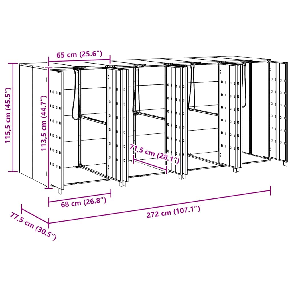 Wieltjesbakopslag voor 3 bakken Zilver 340 x 77.5 x 115.5 cm