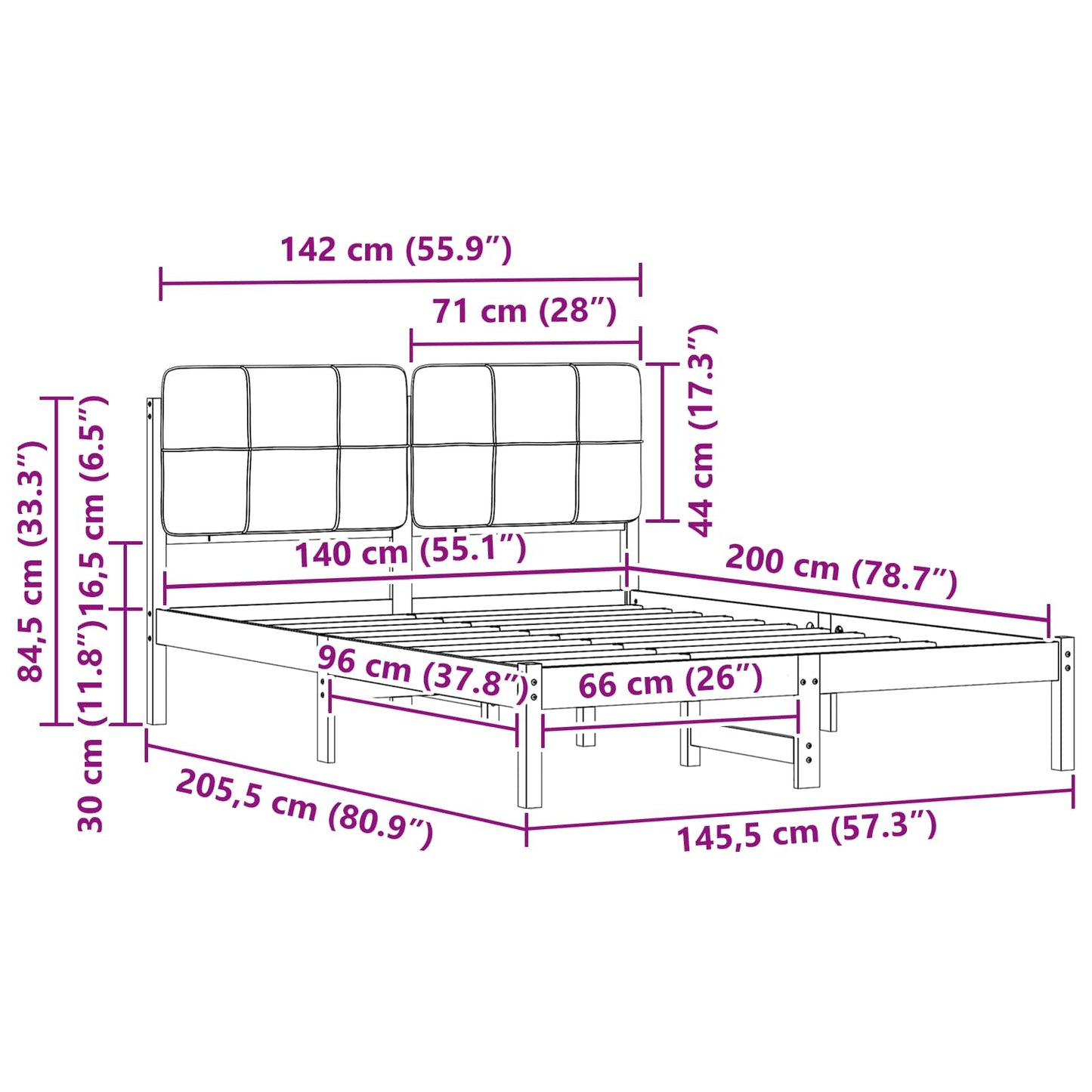 Bedframe met Gevoerd Hoofdgedeelte Lichtgrijs 140 x 200 cm