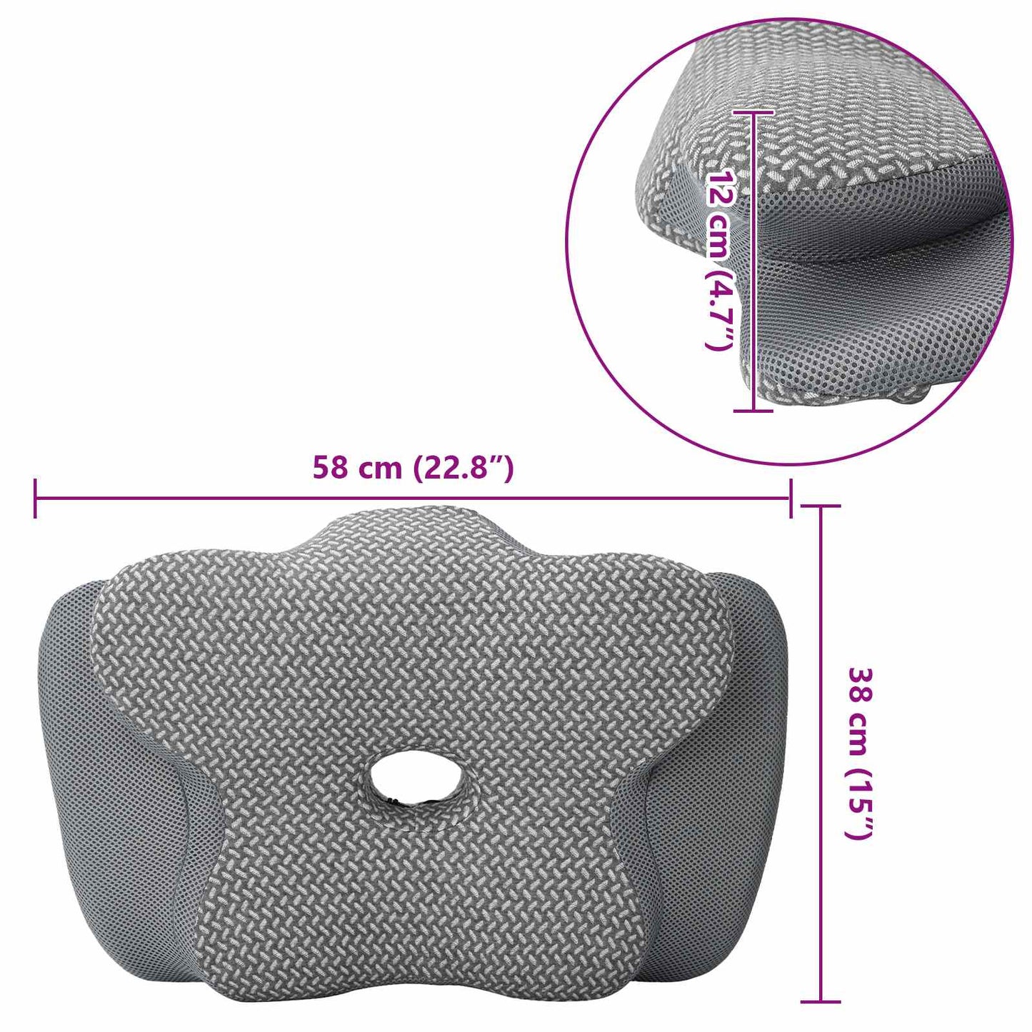 Hoofdkussen met kussen Grijs 60 x 37 x 13 cm Polyester