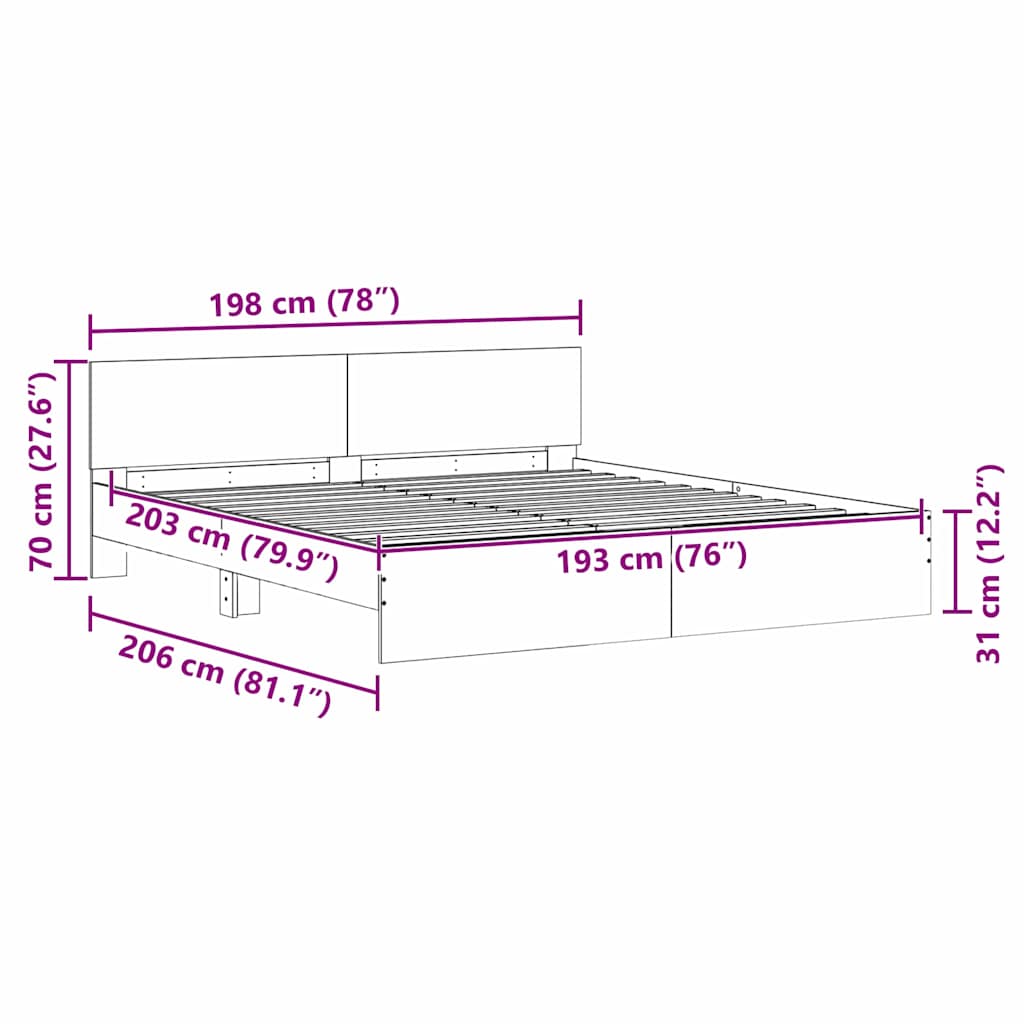 Bedframe Wandgemonteerd Sonoma 193 x 203 cm Bewerkt hout