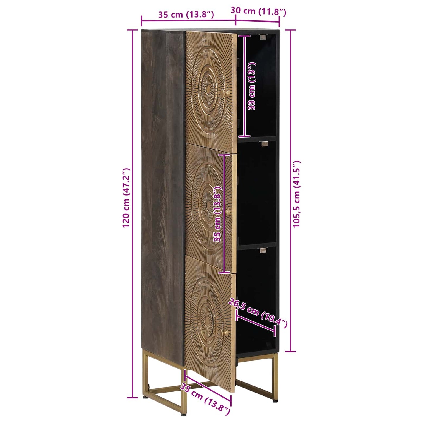 Hoge kast Koper 35 x 30 x 120 cm