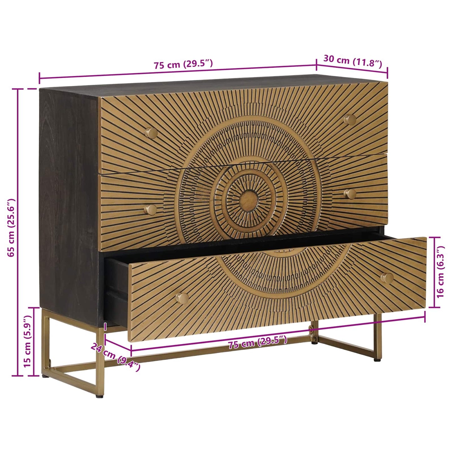 Ladenkast met lade Koper 75 x 30 x 65 cm