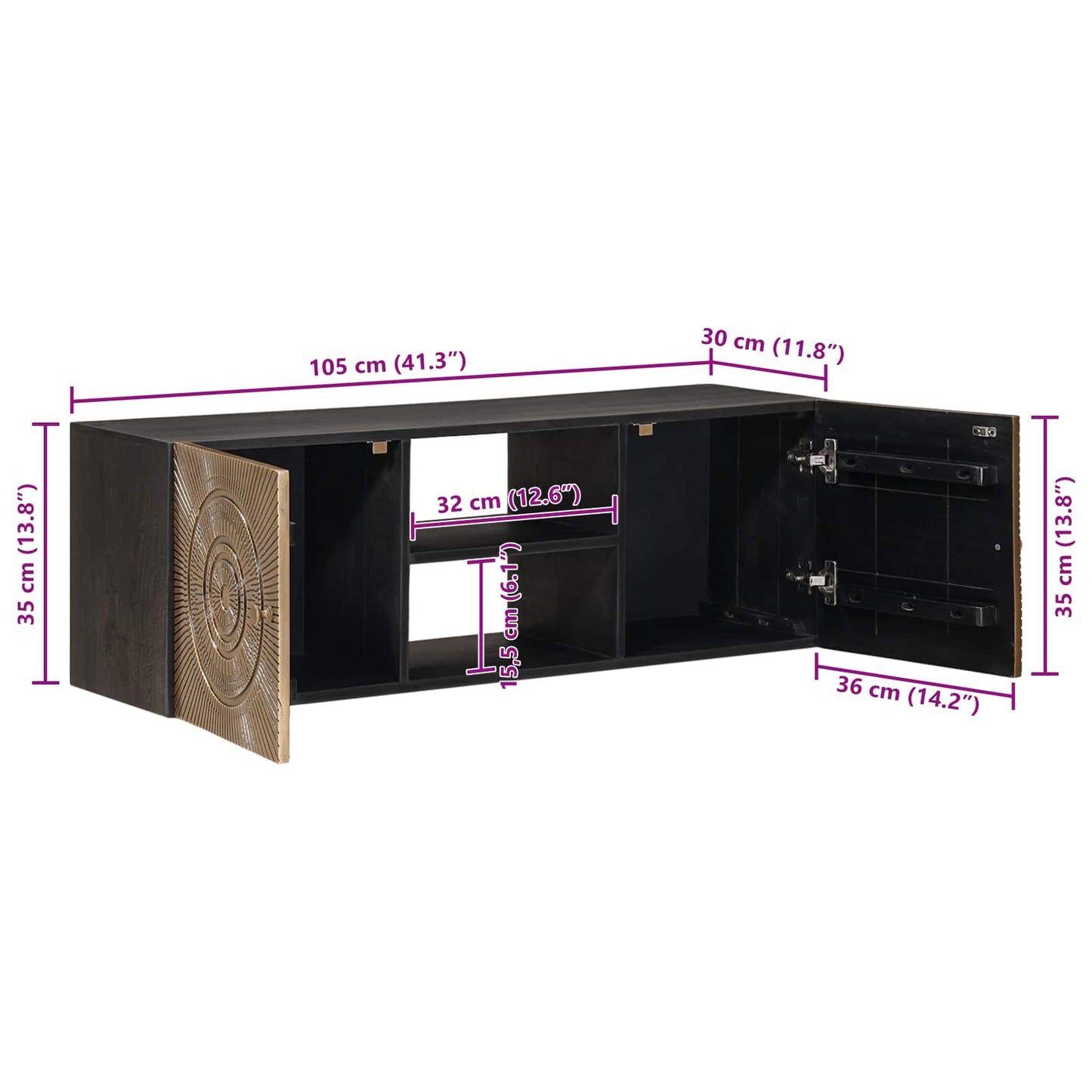 TV-kast met plank met opslag met de deur Koper 105 x 30 x 35 cm