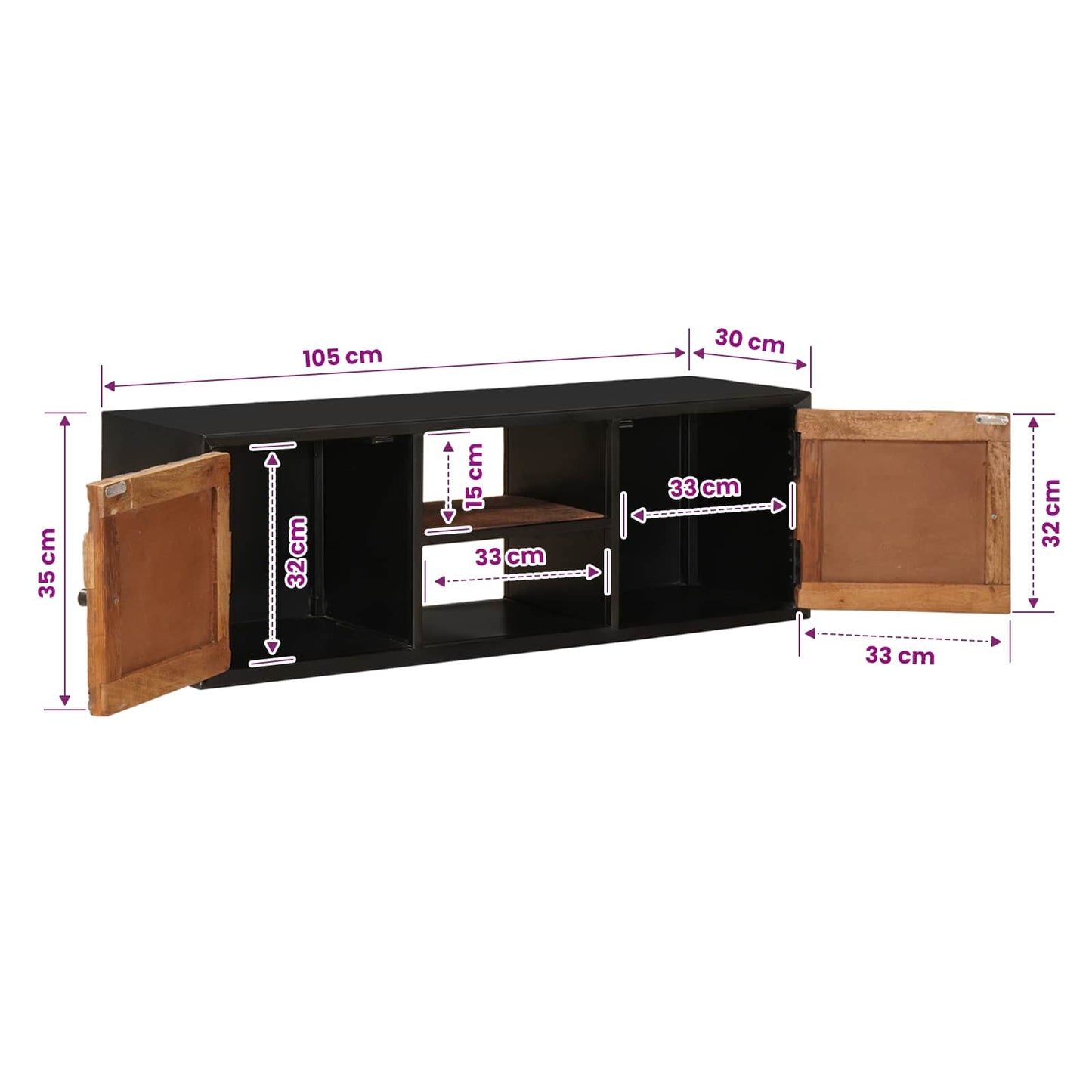 TV-kast met plank met opslag met de deur 105 x 30 x 35 cm