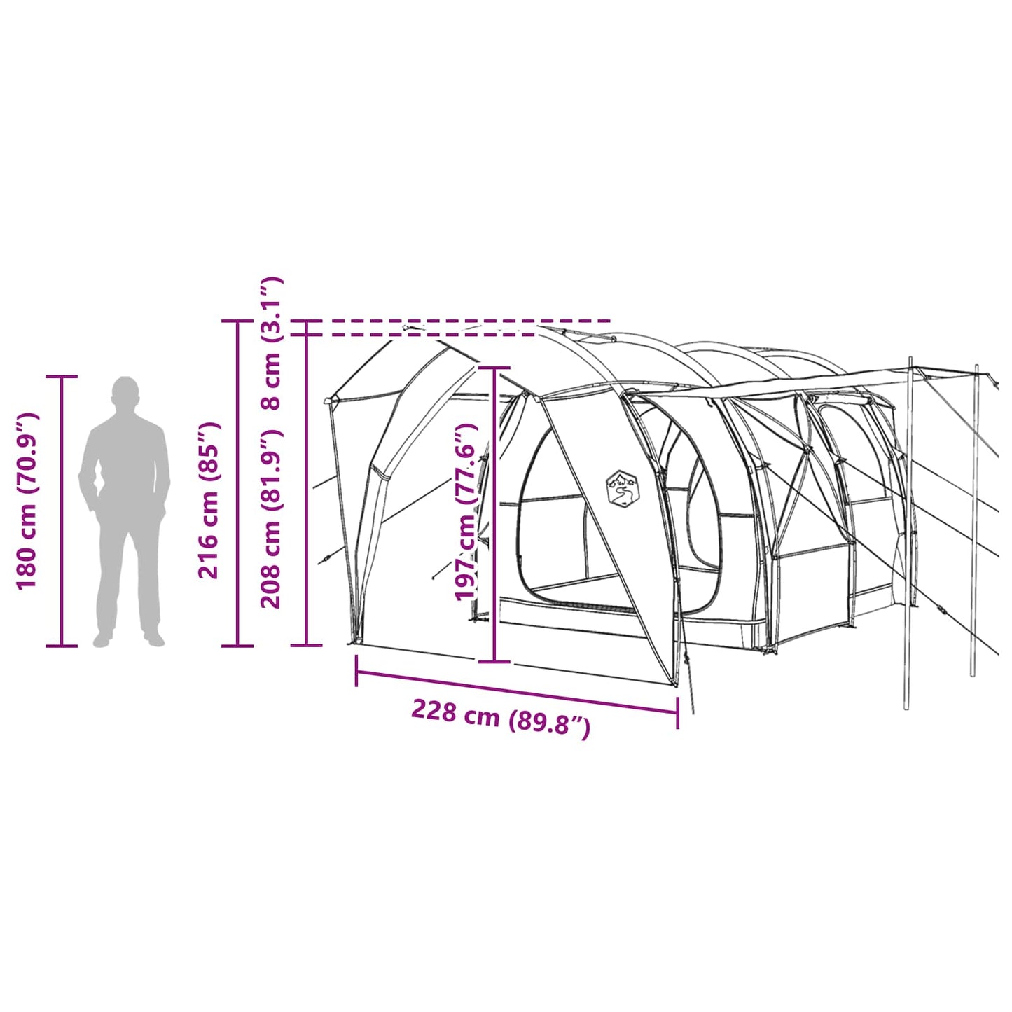 Tunneltent Groen 562 x 265 x 216 cm