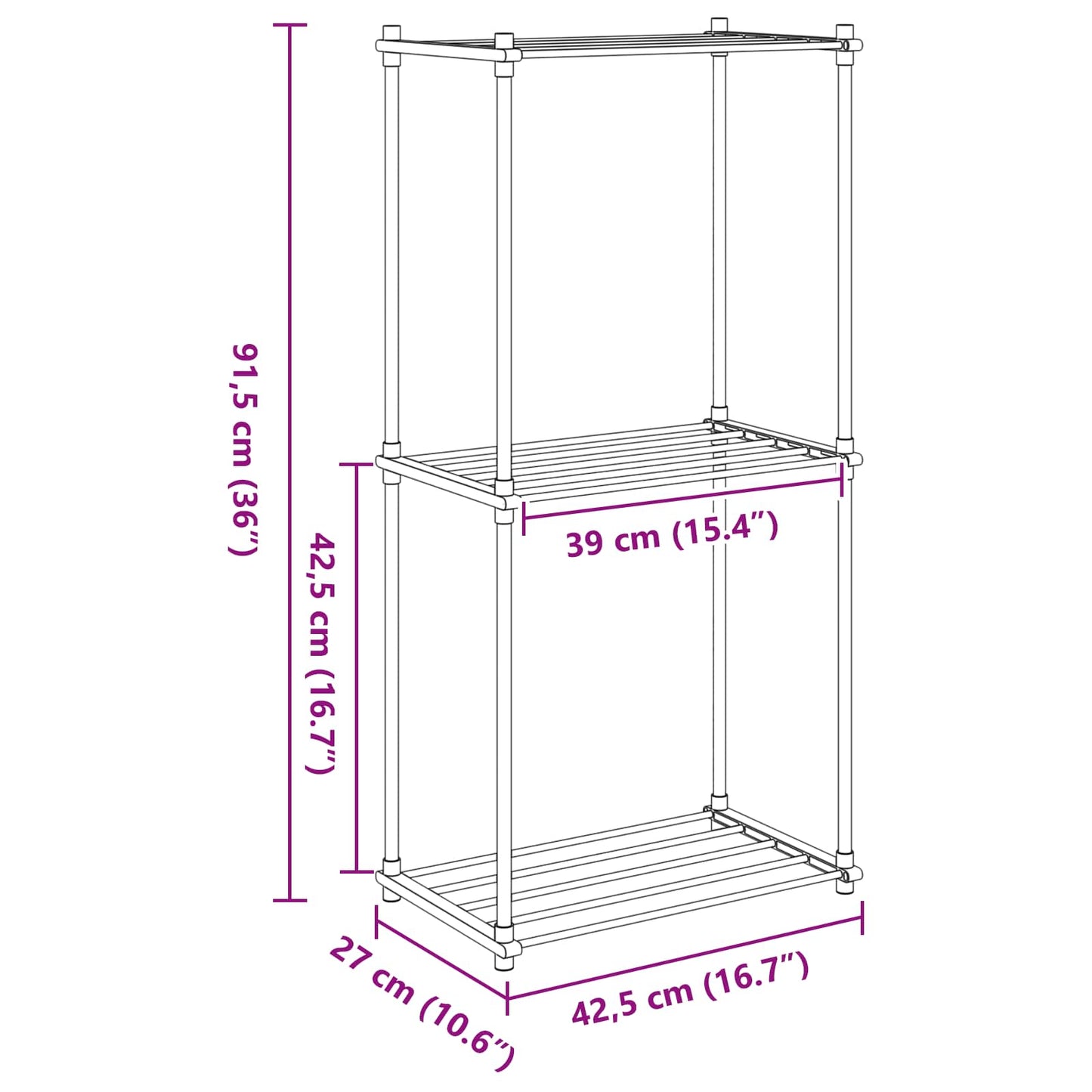 Buisvormige plank met opslag Wit 42,5 x 27 x 91,5 cm Aluminium