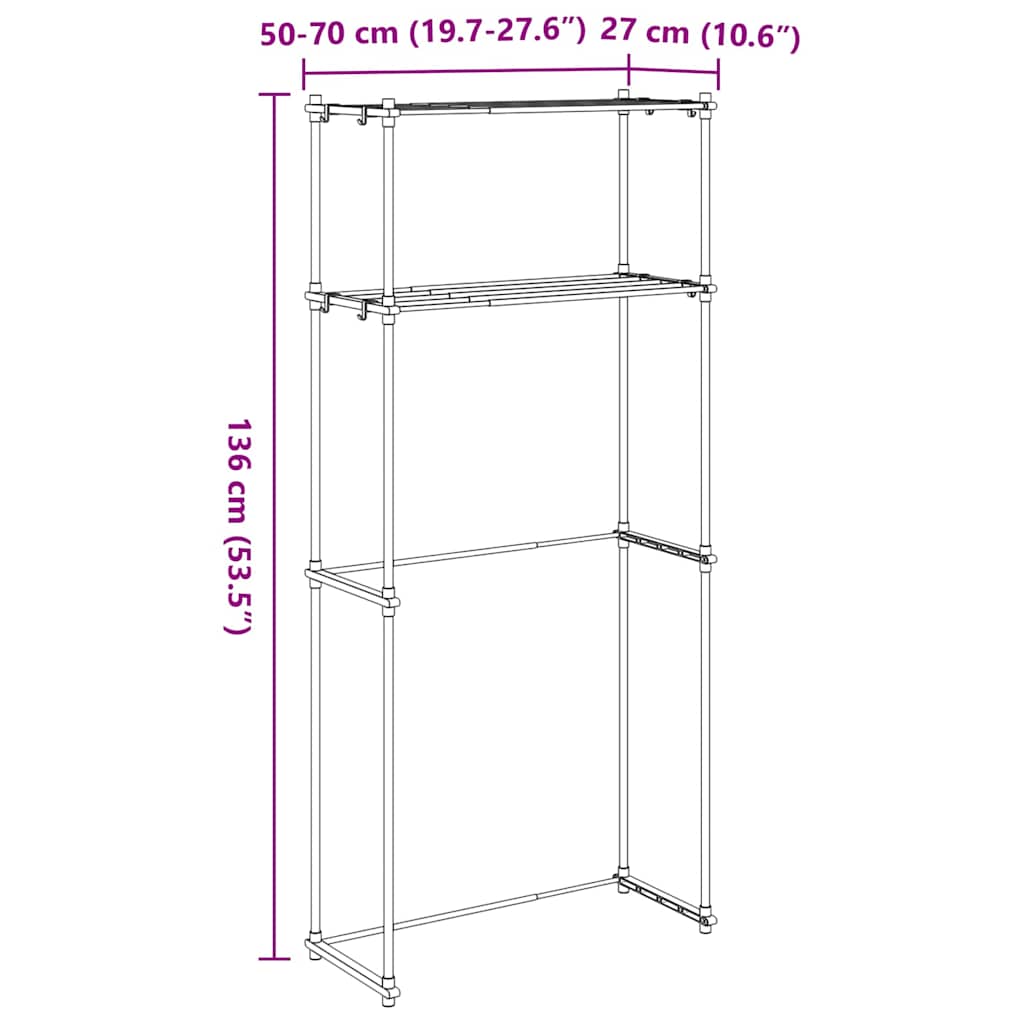 Wasmachineplank met opslag Wit 70 x 27 x 136 cm Aluminium