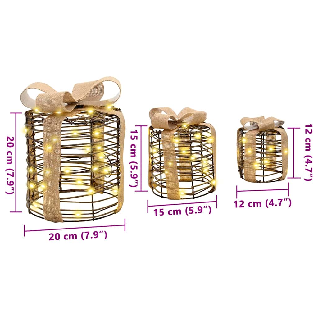 Cadeau Doos Decoratie 3 st Warmwit 20 x 20 x 20 cm Rattan